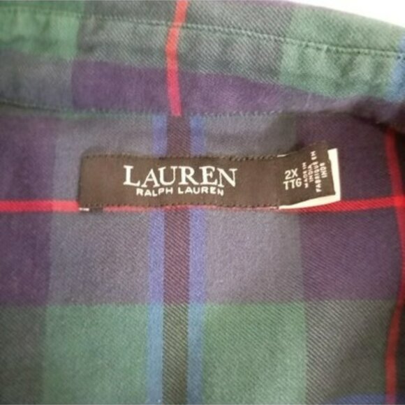 Lauren Ralph Lauren Shirt Crest Button-Up Size 2X TTG Womens Plaid Cotton - Picture 2 of 11